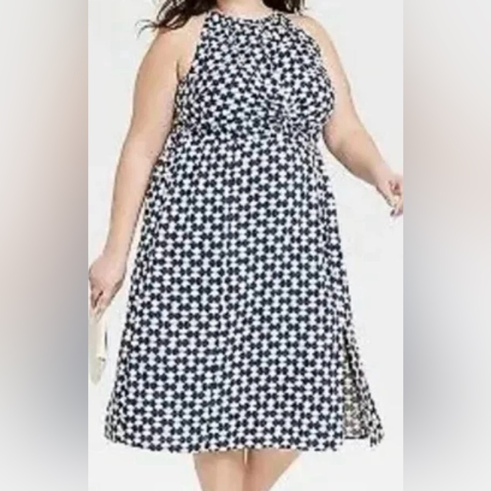 NWT! Ava & Viv fun Navy and White Patterned Dress Sz 2x